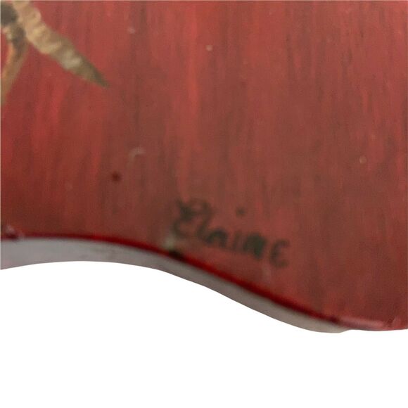 Floral Apple Shape Wood Art Trivet Vintage 70s Hand Painted Country Decorative - Picture 5 of 13